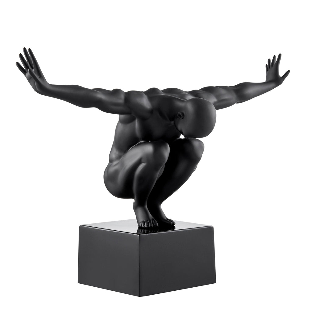 Small Saluting Man Resin Sculpture 17" Wide x 10.5" Tall // Black