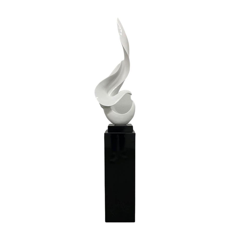 White Flame Floor Sculpture With Black Stand, 65" Tall
