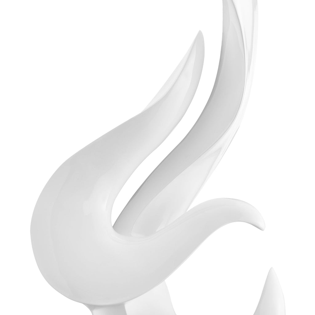White Flame Floor Sculpture With Black Stand, 65" Tall