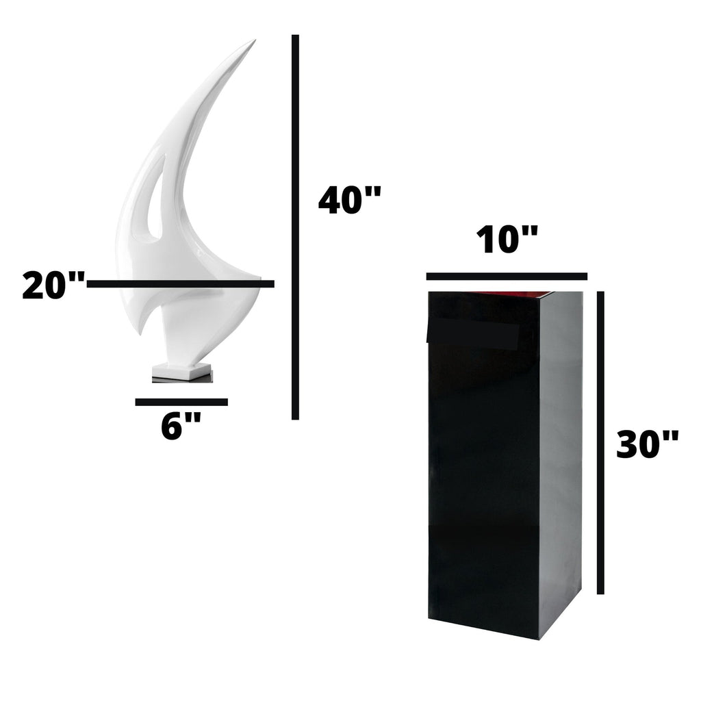 White Sail Floor Sculpture With Black Stand, 70" Tall